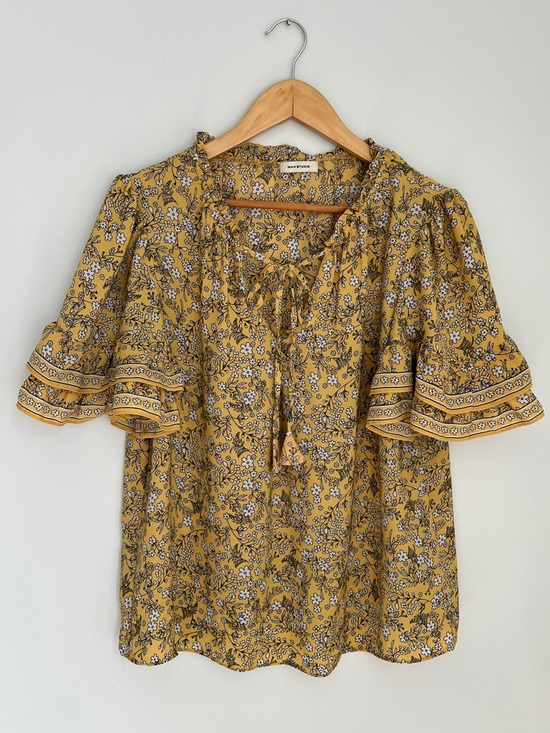 Max Studio Tops - Max Studio Mustard Floral Tie-Neck Peasant Office Blouse Style #A703D31 Size L
